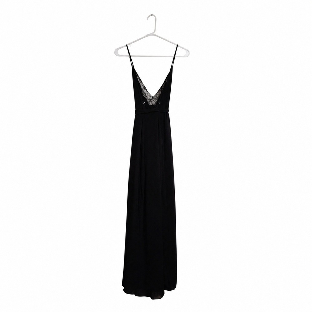 Luxxel Black Lace Trim Deep V-Neck Maxi Dress Cross Back Straps Small LD4733 - Picture 3 of 9